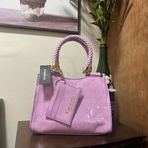 bebe Lilac Patent Quilted Satchel with Braided Handle